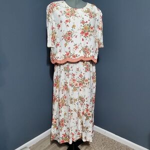 Vintage Halmode Plus Floral Church Dress Cream Pink Flowers Maxi Length Size 24W